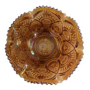 Imperial Glass Twins Marigold Carnival Glass Bowl Ruffled Rim Vintage Glass